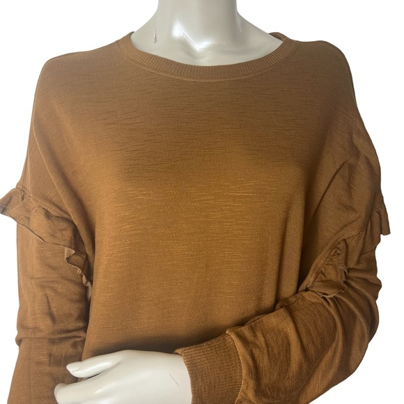 Walnut Brown crew neck Long Ruffle Sleeve Top - Picture 3 of 9